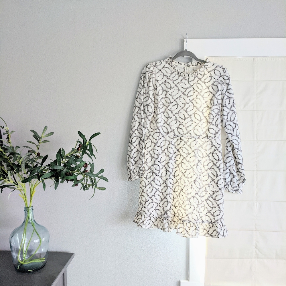 White XO Pattern Long Sleeve Dress